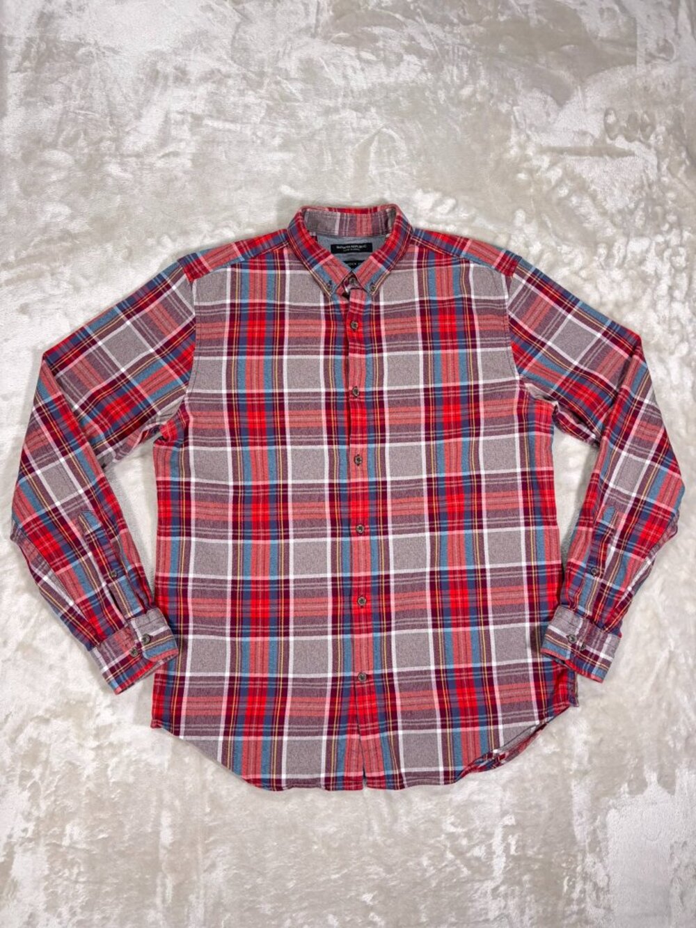 Banana Republic Men's Button Down Shirt Plaid Long Sleeve Cotton Red - Medium
